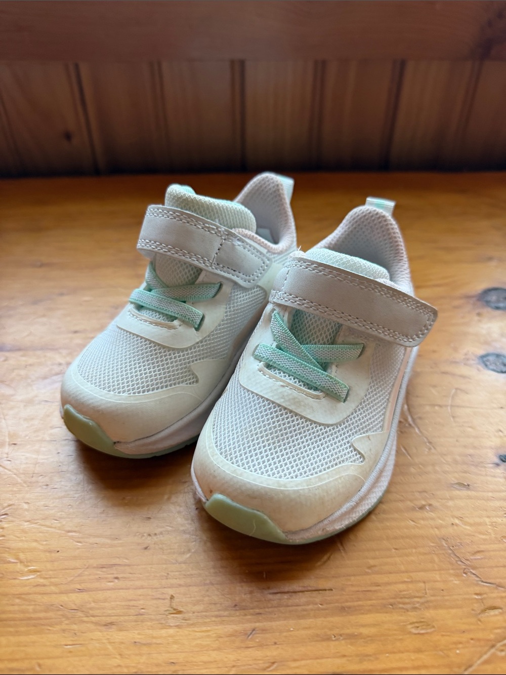 Kids White and Mint Athletic Sneakers with Hook-and-Loop Strap